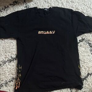 Stussy vintage rare Black Tee with Flame Accents